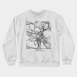 ZURICH SWITZERLAND BLACK CITY STREET MAP ART Crewneck Sweatshirt